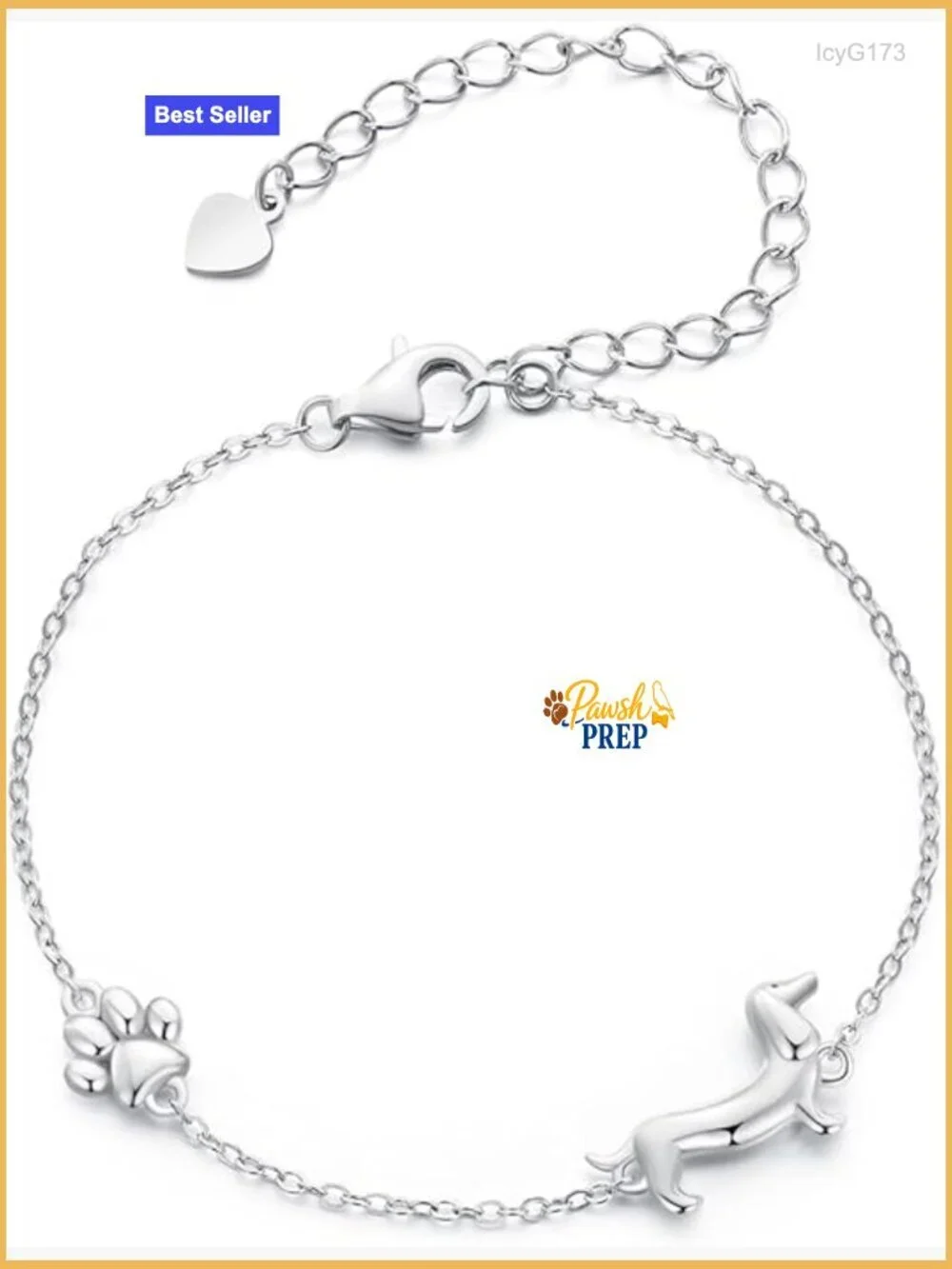 Adjustable Sterling Silver Link Bracelet with Dachshund Charm for Women